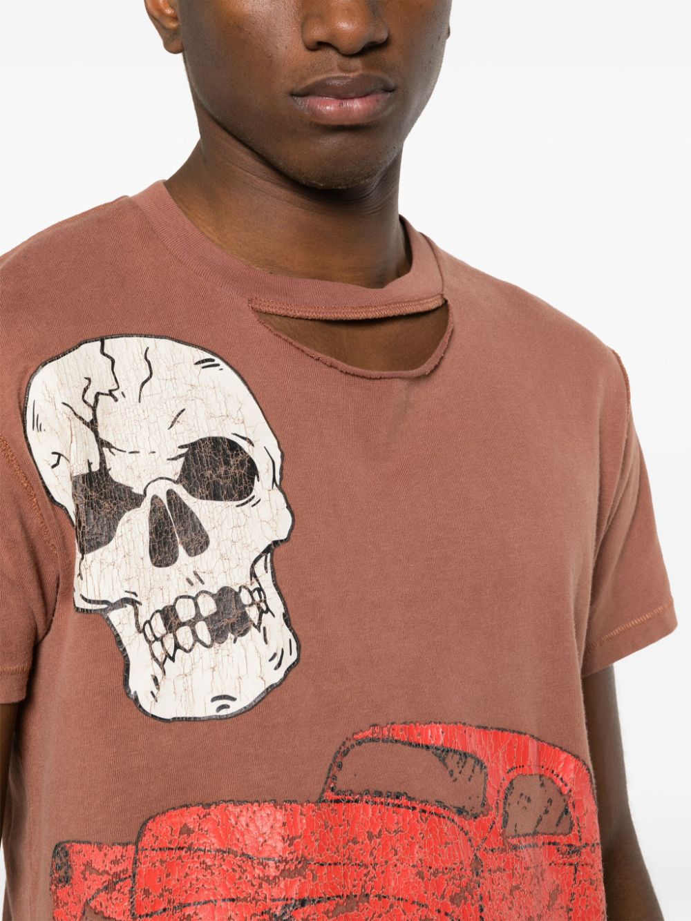 Shop Erl Skull-print Cotton T-shirt In Brown