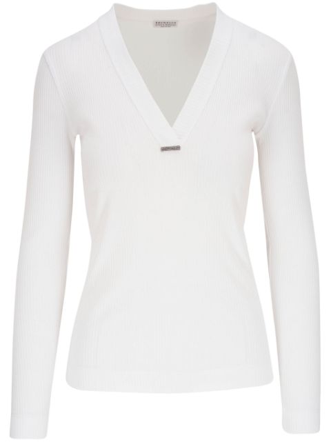 Brunello Cucinelli V-neck cotton knitted top Women