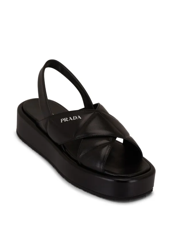 Prada Quilted Leather Slingback Sandals | Black | FARFETCH