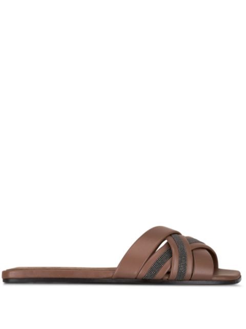 Brunello Cucinelli mules en cuir à détails métalliques