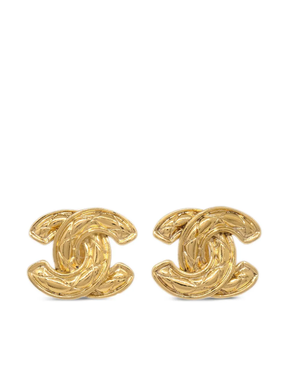 Pre-owned Chanel 1990-2000 Diamond-quilted Cc Clip-on Earrings In Gold