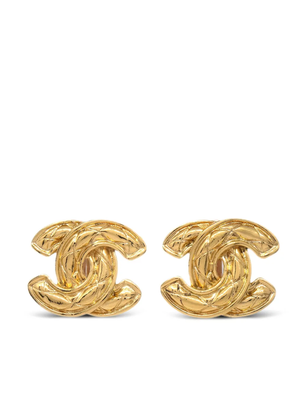 Pre-owned Chanel 1990-2000 Diamond-quilted Cc Clip-on Earrings In Gold
