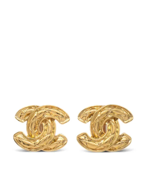 CHANEL Pre-Owned 1990-2000s diamond-quilted CC clip-on earrings
