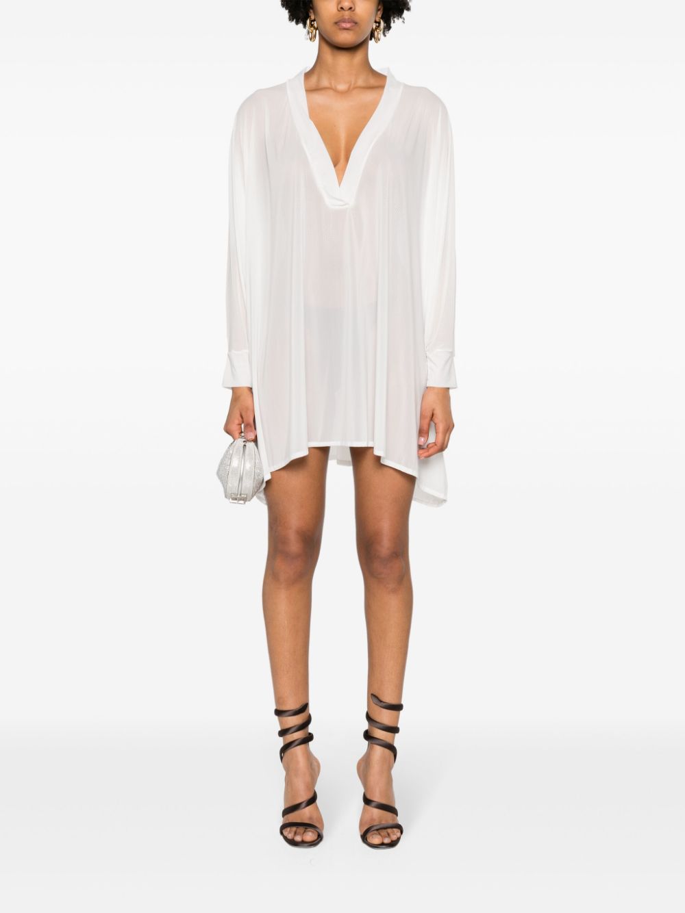 Shop Balmain Sheer Kaftan Minidress In White