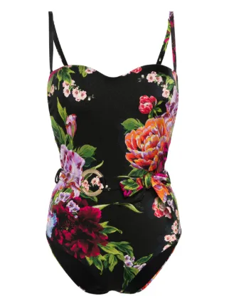 La Perla floral print Belted Swimsuit Black FARFETCH JO