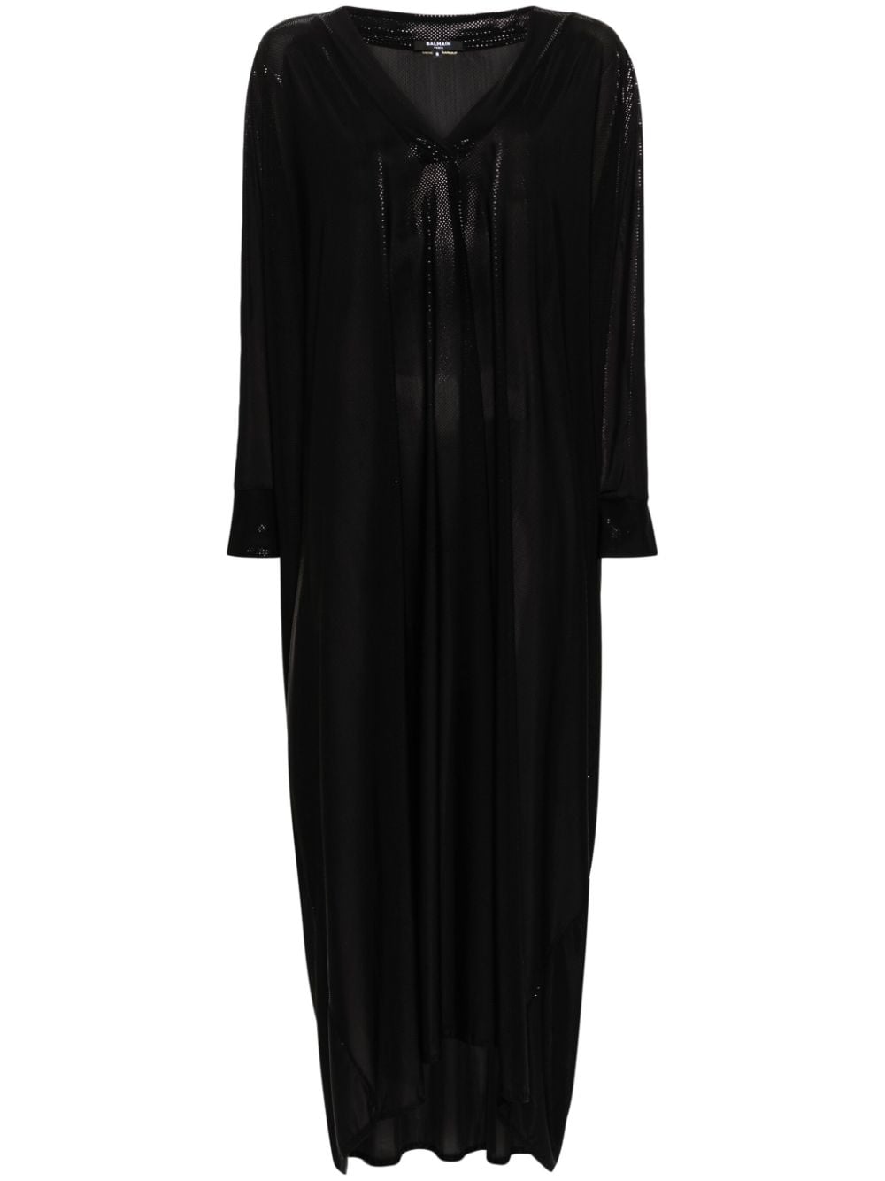 Balmain Semi-sheer Kaftan Maxi Dress In 黑色