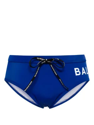 Balmain Slip De Bain a Logo Imprime Bleu FARFETCH FR
