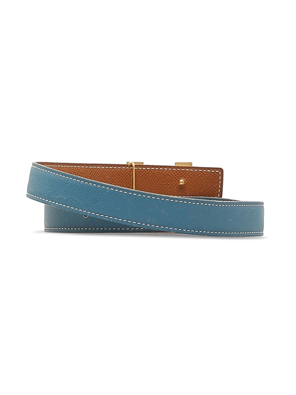 Pre-owned Hermes 1997 Constance Reversible Leather Belt In Blue