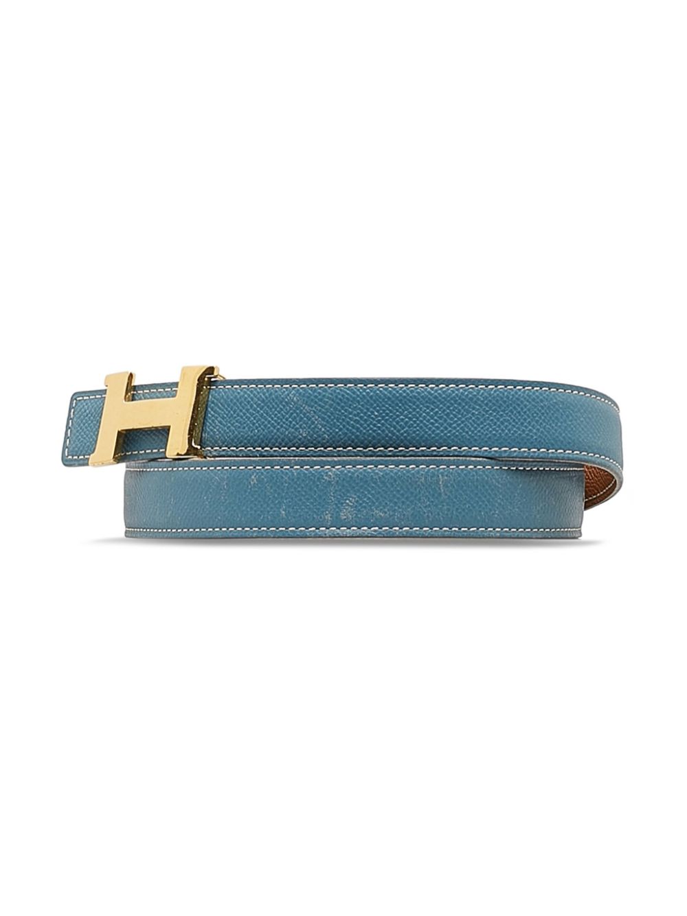 Pre-owned Hermes 1997 Constance Reversible Leather Belt In Blue