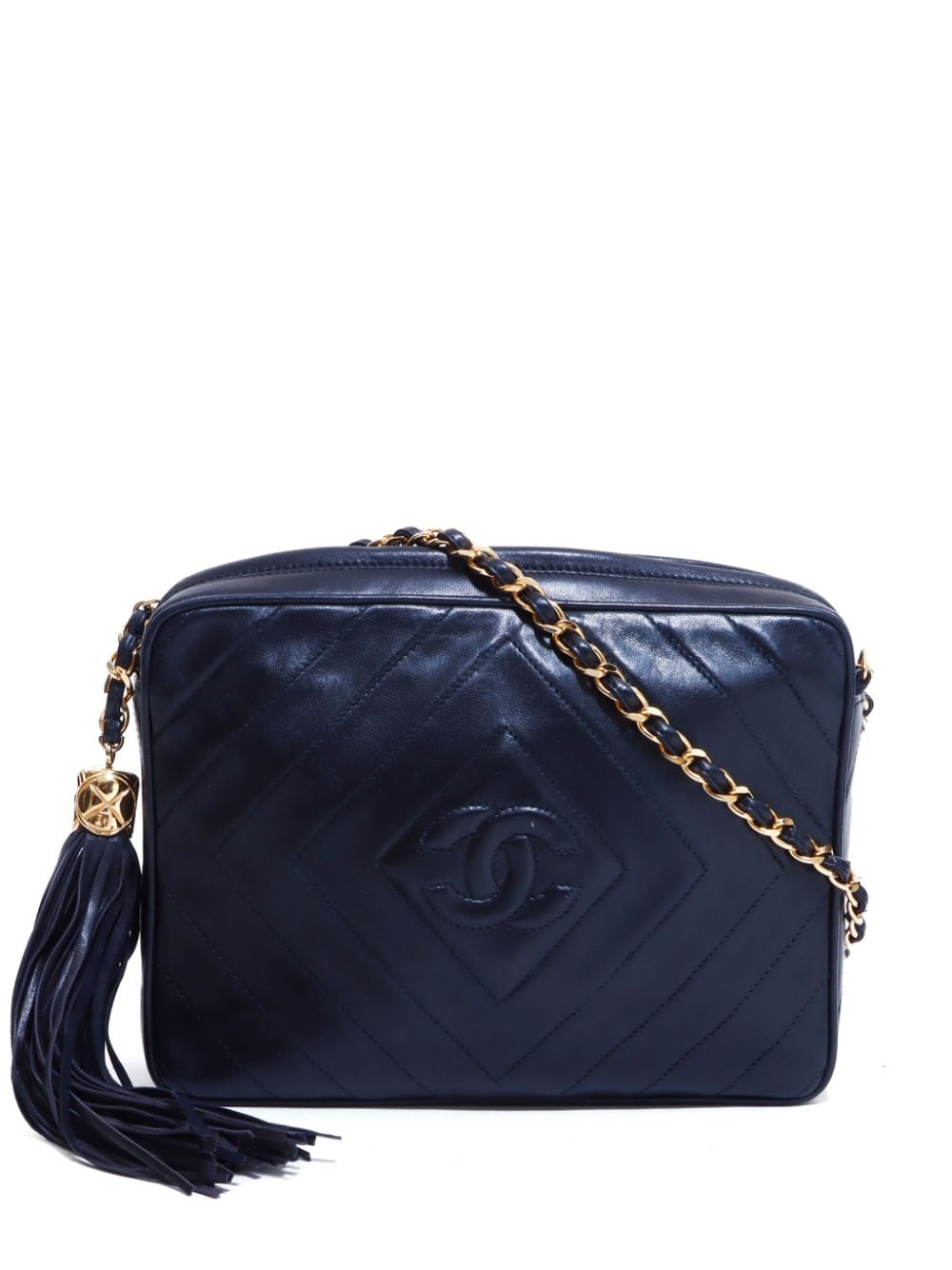 Pre-owned Chanel 1994-1999 Chevron Tassel Shoulder Bag In Black