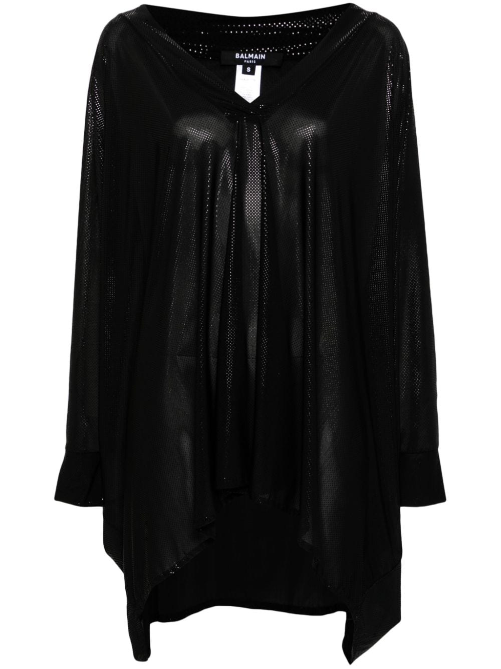Balmain Sheer Kaftan Minidress In Black