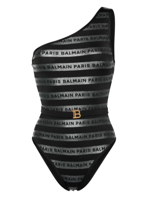 Balmain one-shoulder logo-print swimsuit