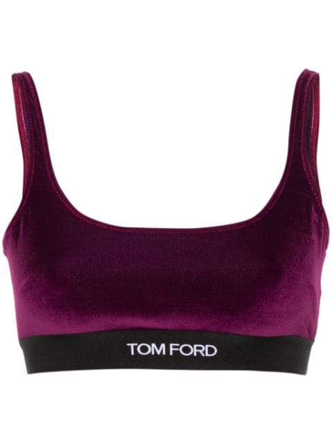 TOM FORD logo-jacquard velvet bralette top