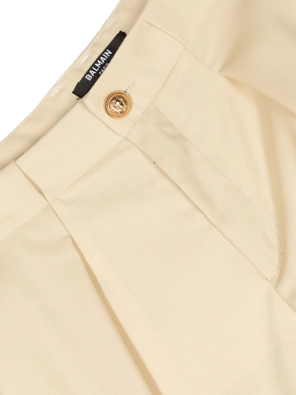 Shop Balmain Pleat-detailing Wool Chino Trousers In 中性色