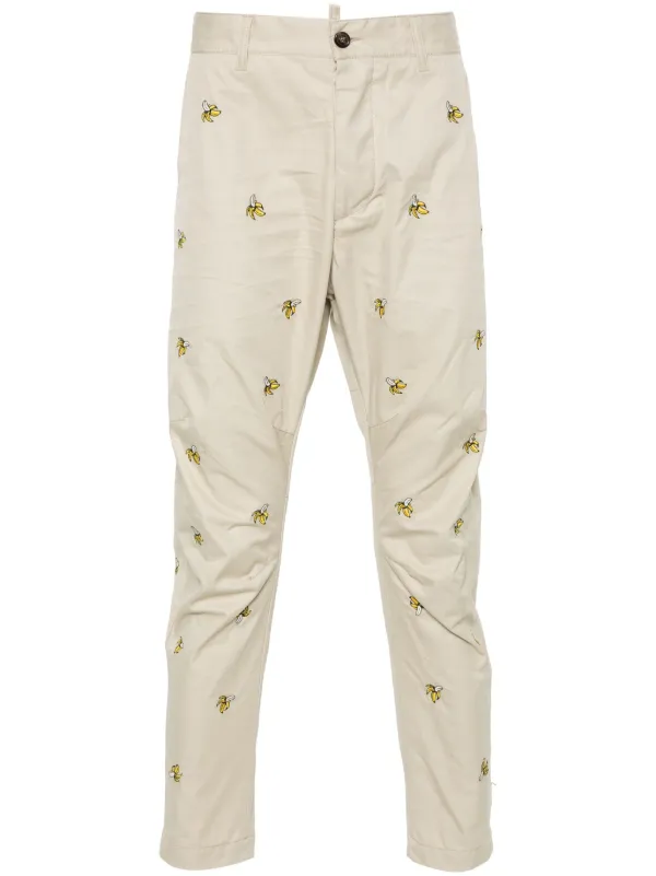 パンツ Dsquared Pants With Embroidery Dsquared2 Paint Splatter Cropped Tapered Beige Chino Pants