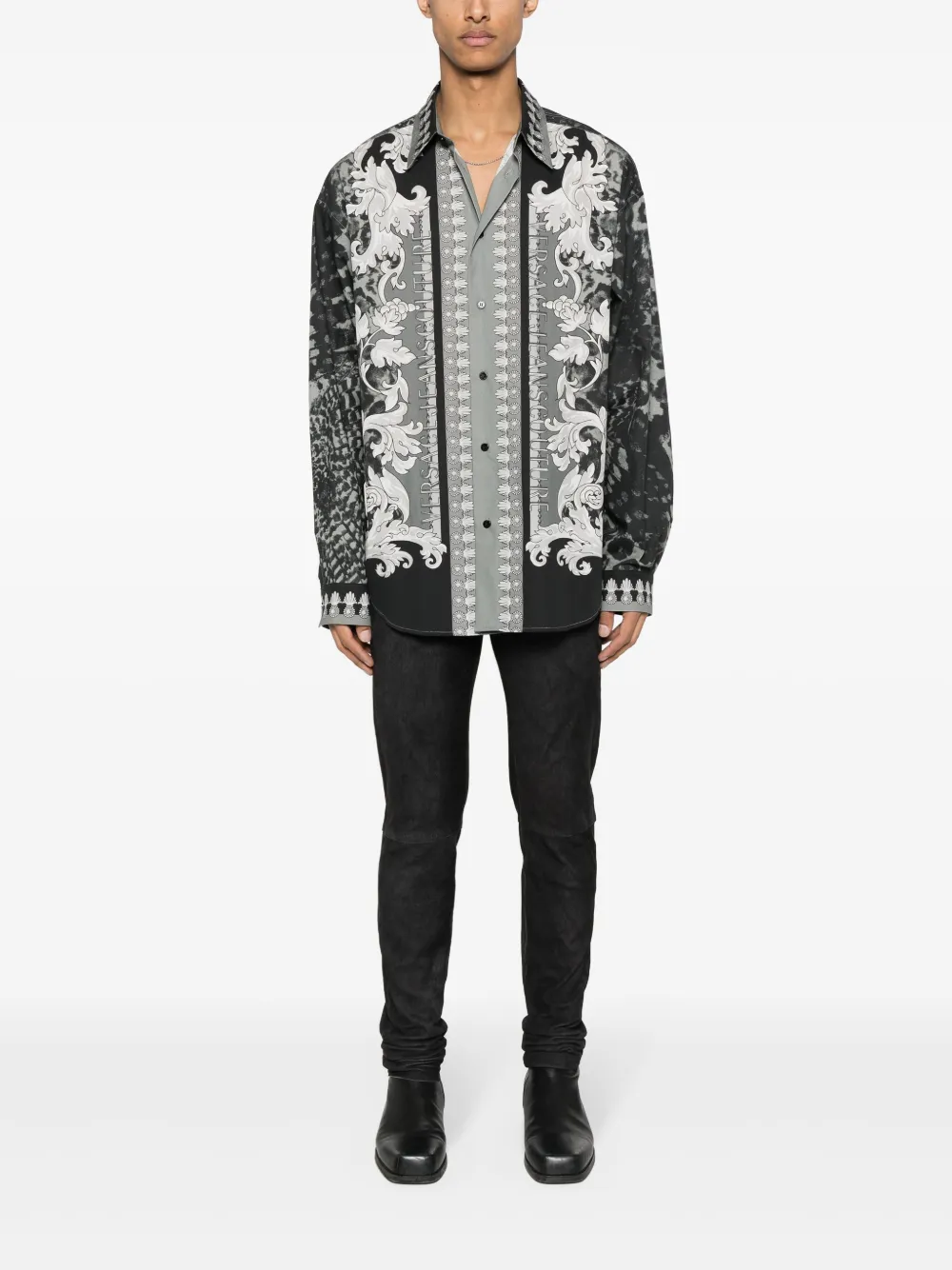 Shop Versace Jeans Couture Animalier Barocco-print Cotton Shirt In Black