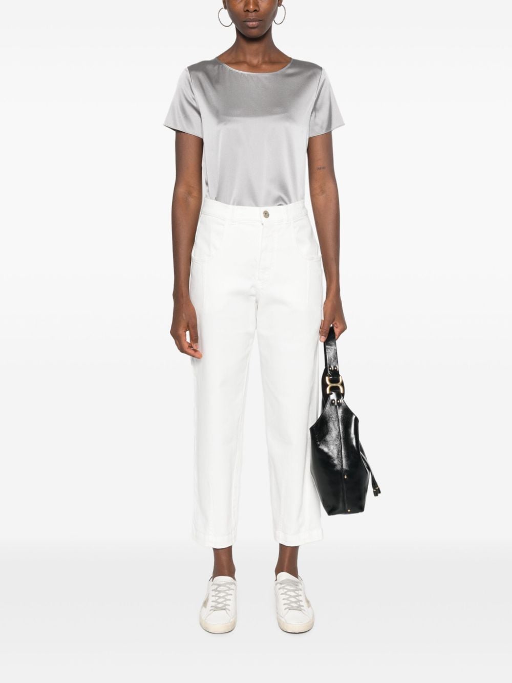 Shop Emporio Armani Satin Short-sleeve Blouse In Grey