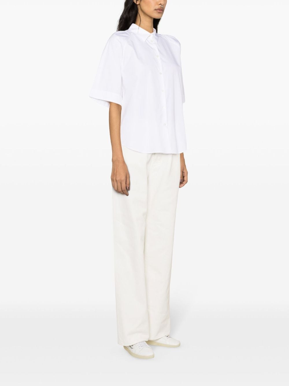 Shop Aspesi Pinch-detailed Shot-sleeve Shirt In White