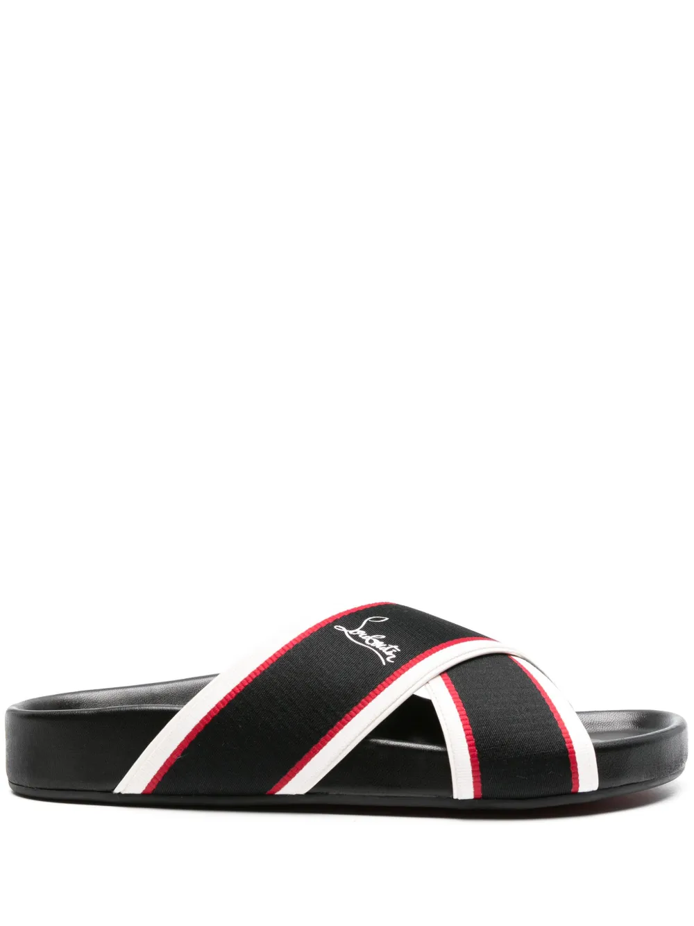 Christian Louboutin Hot Cross Bizz striped slides | Black | Image 1