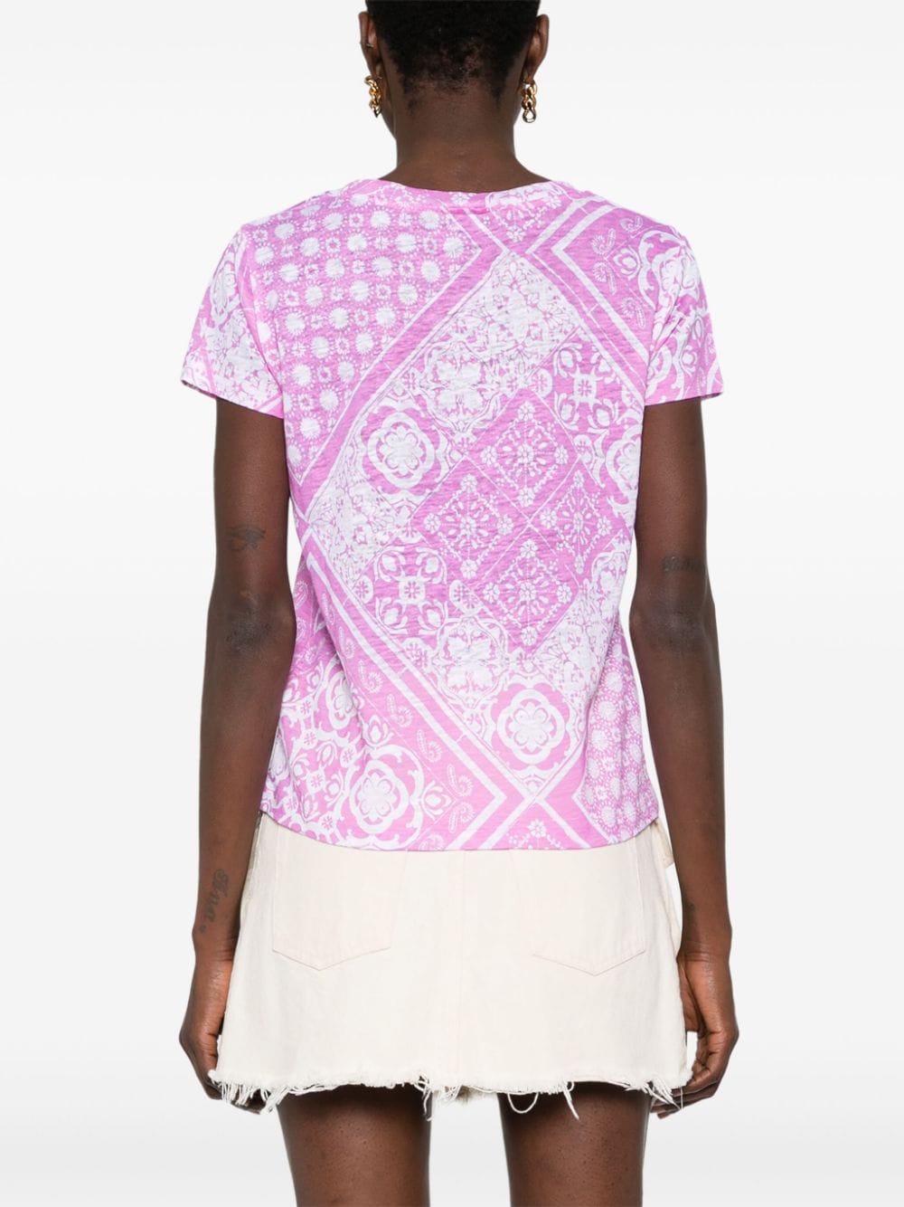 Max & Moi Linnen T-shirt met abstracte print Roze