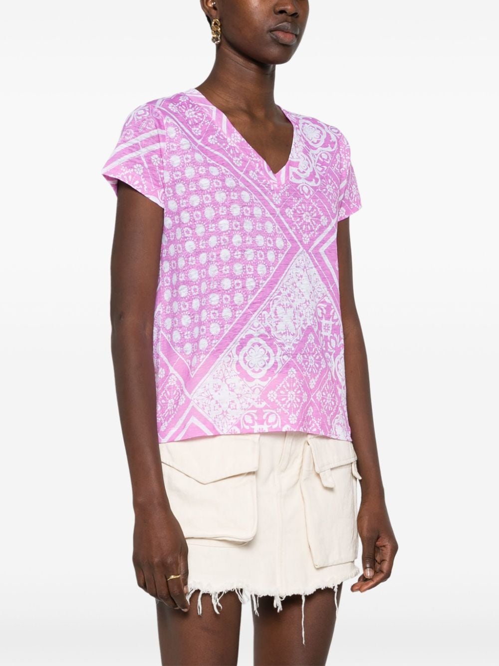 Shop Max & Moi Abstract-print Linen T-shirt In Pink