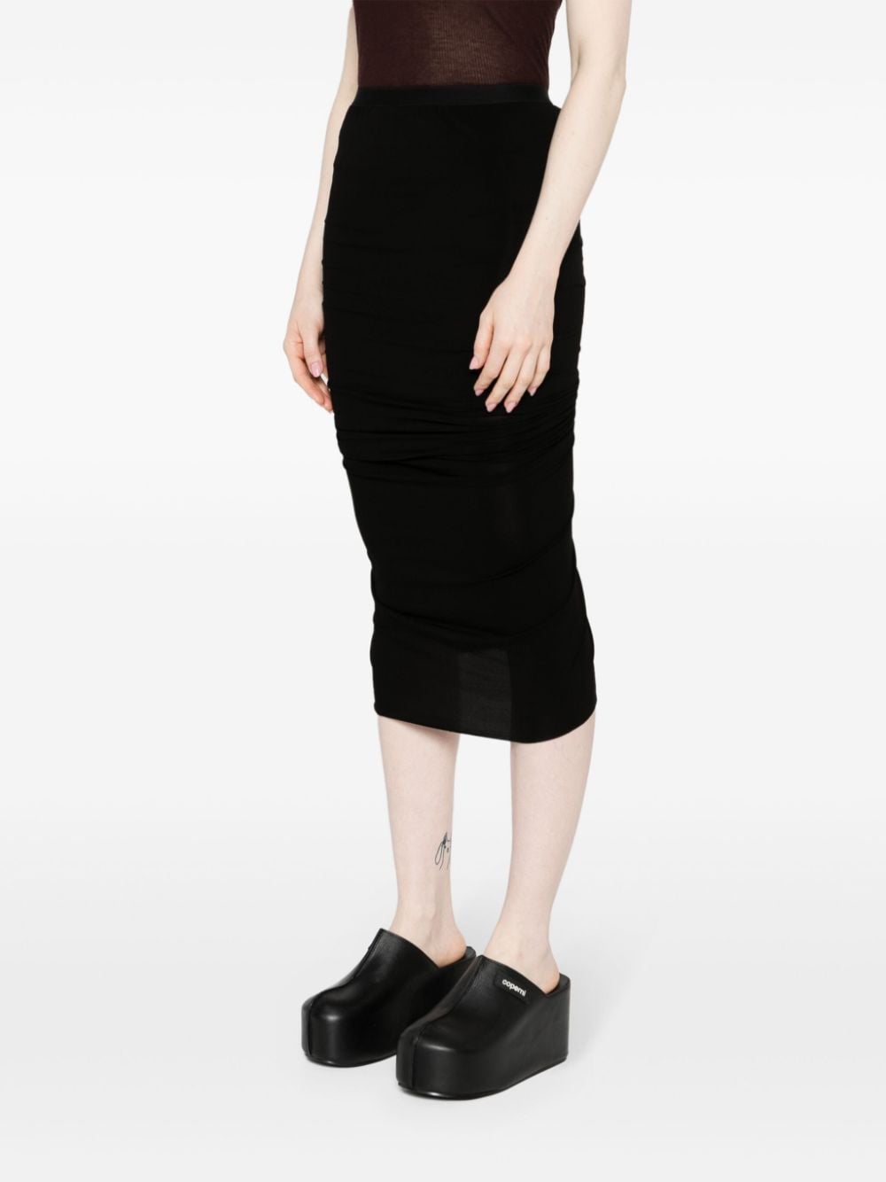 Shop Rick Owens Shrimp Ruched Midi Skirt In Black