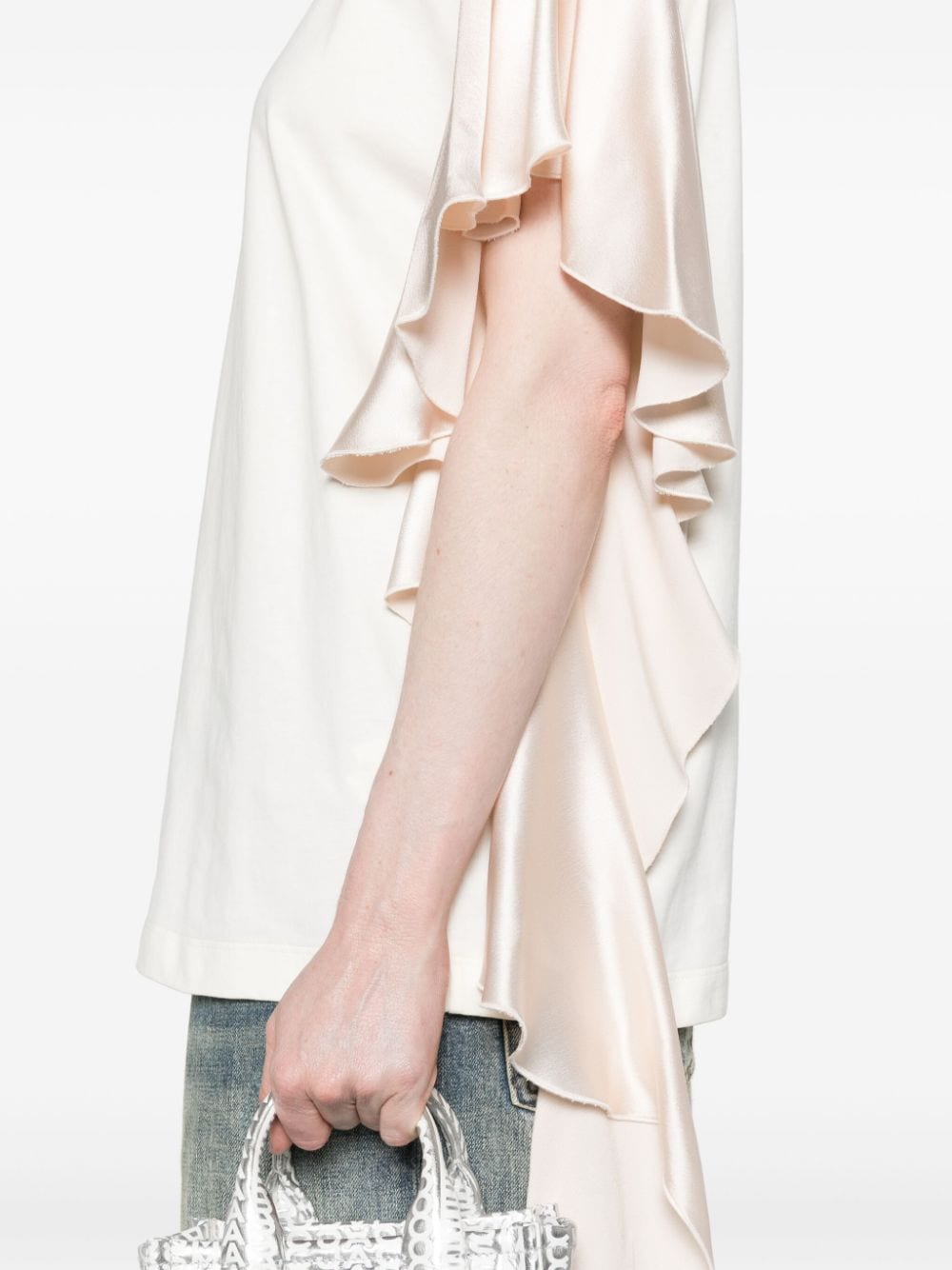 Shop Msgm Draped-sleeve Cotton T-shirt In White