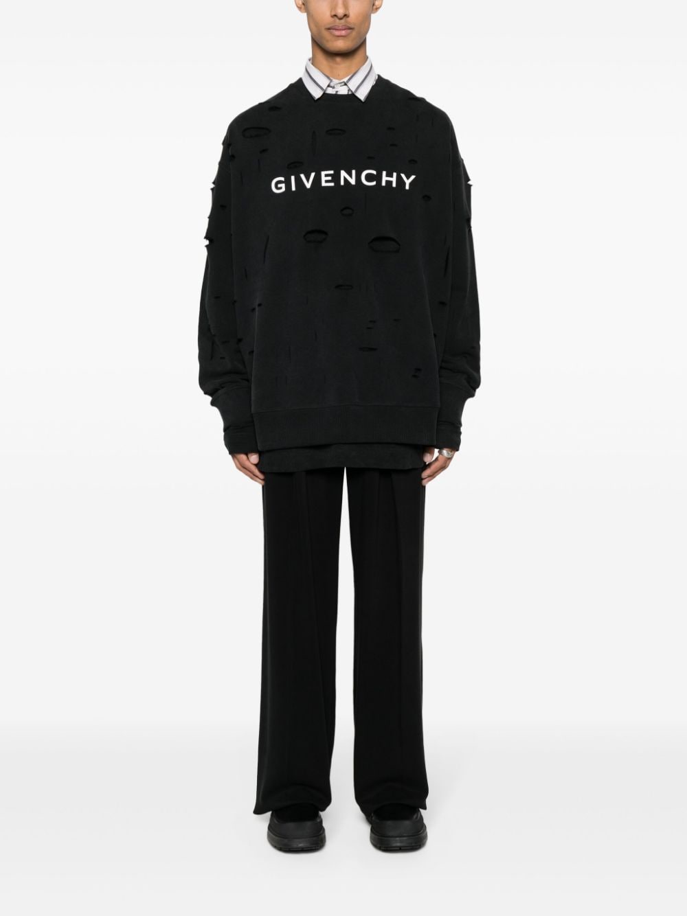 Shop Givenchy Logo-print Ripped Sweatshirt In Black