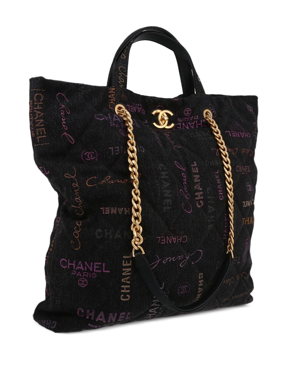 Pre-owned Chanel Shopping 牛仔手提包（2023年典藏款） In Black