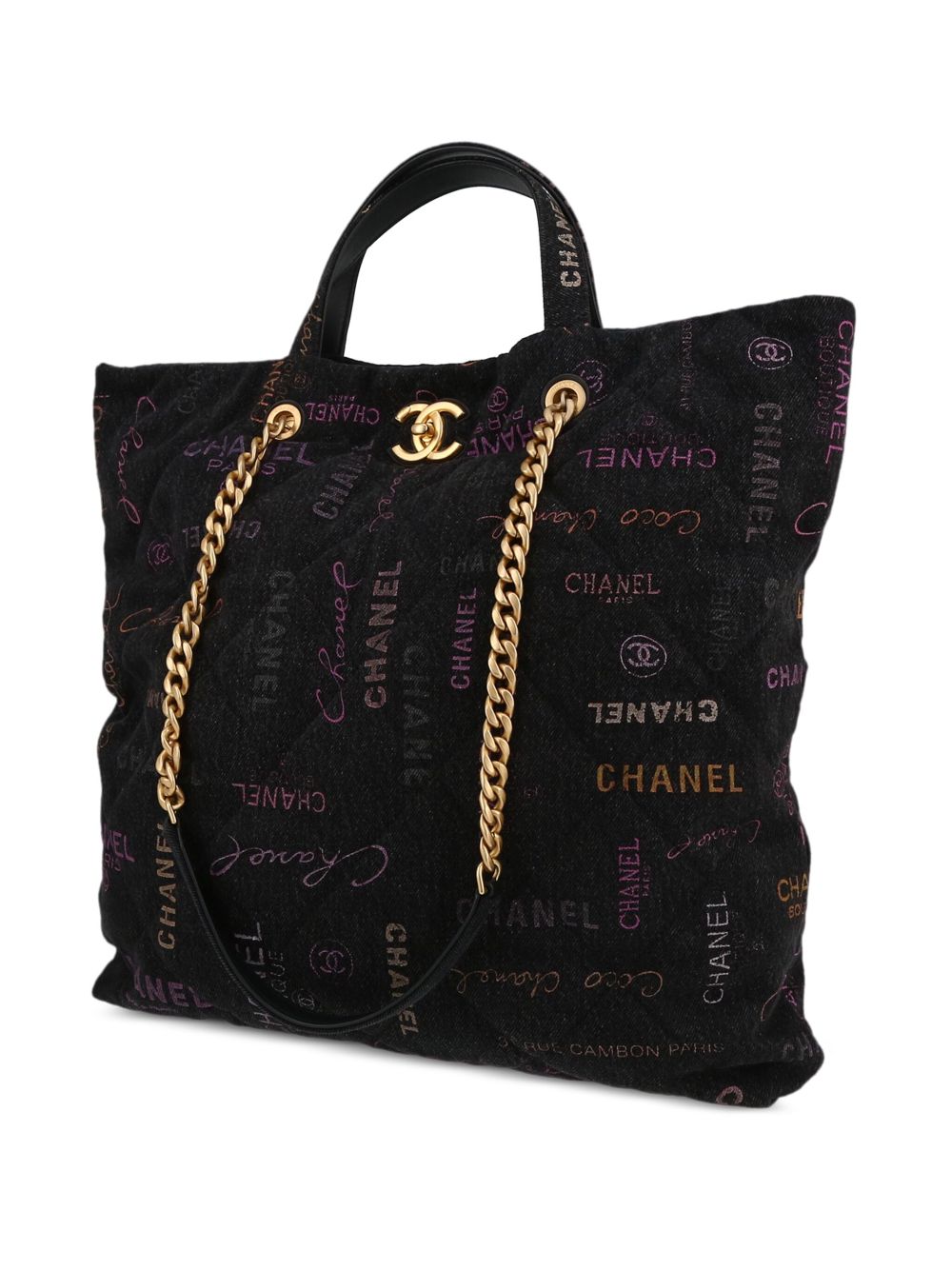 Pre-owned Chanel Shopping 牛仔手提包（2023年典藏款） In Black