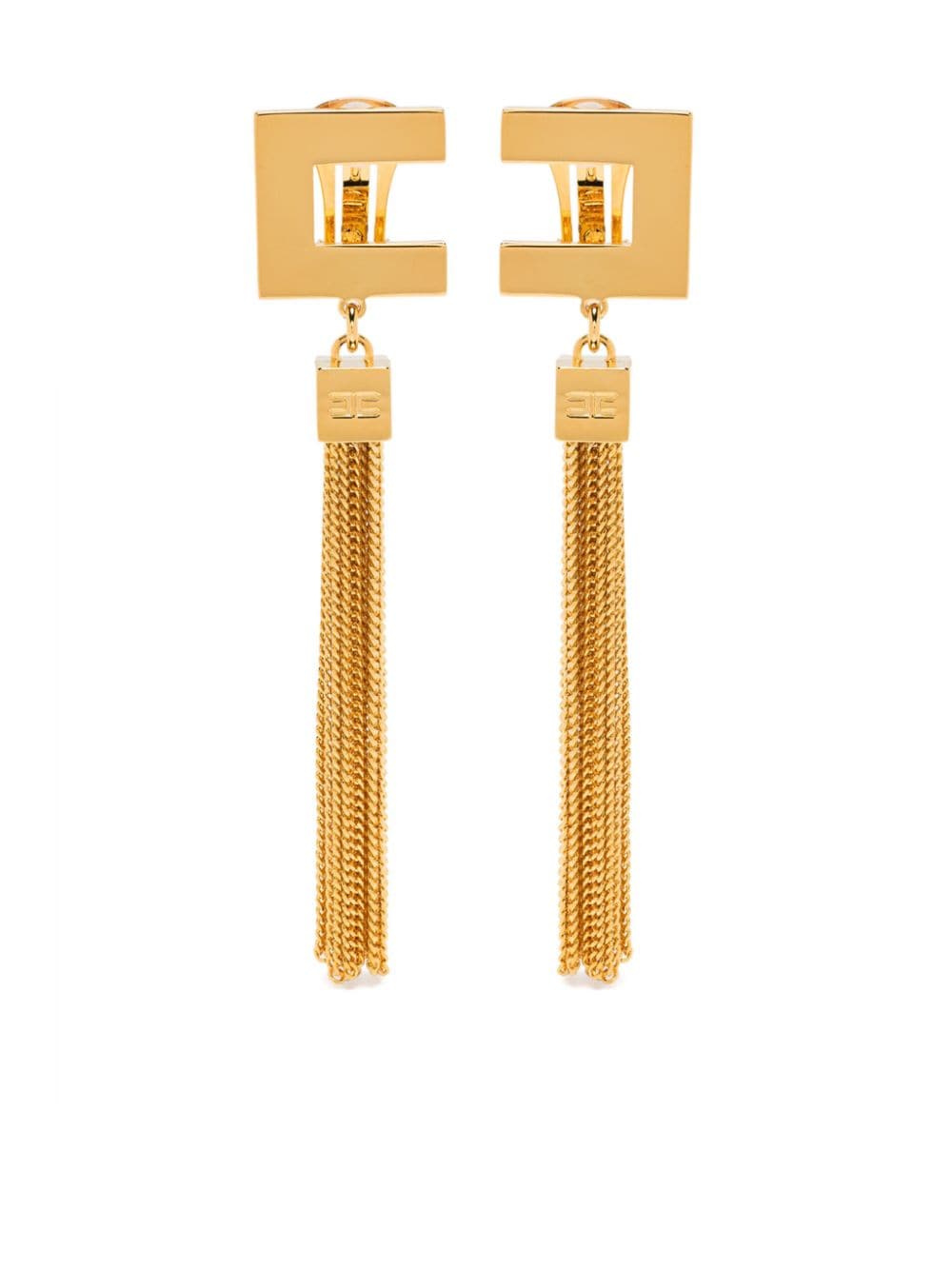Elisabetta Franchi Logo标牌吊饰夹扣式耳环 In Gold