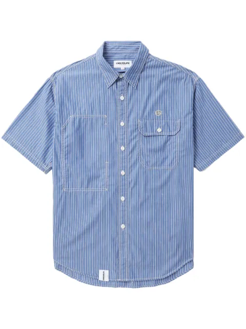 CHOCOOLATE logo-appliqué striped cotton shirt