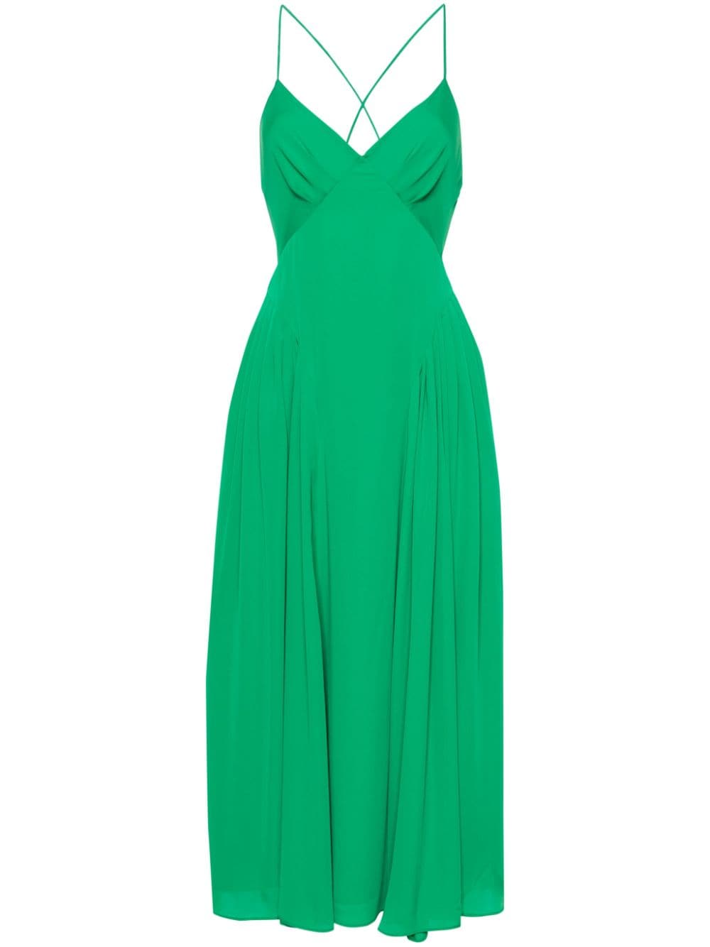 Self-portrait Lace-up Pleated Maxi Dress In Green