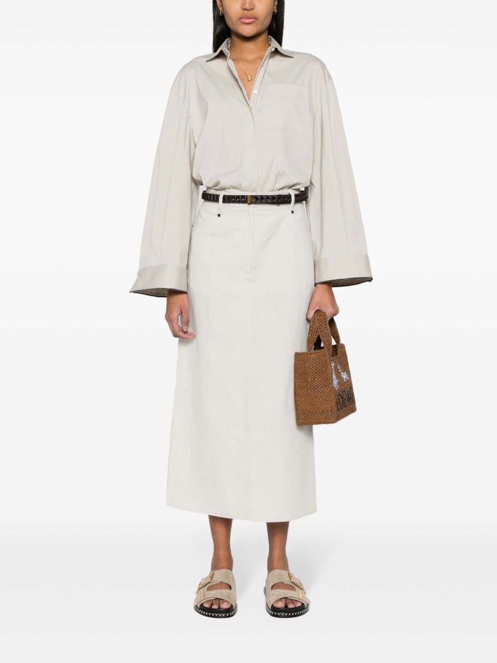 Shop Brunello Cucinelli Linen-blend Straight Skirt In Neutrals