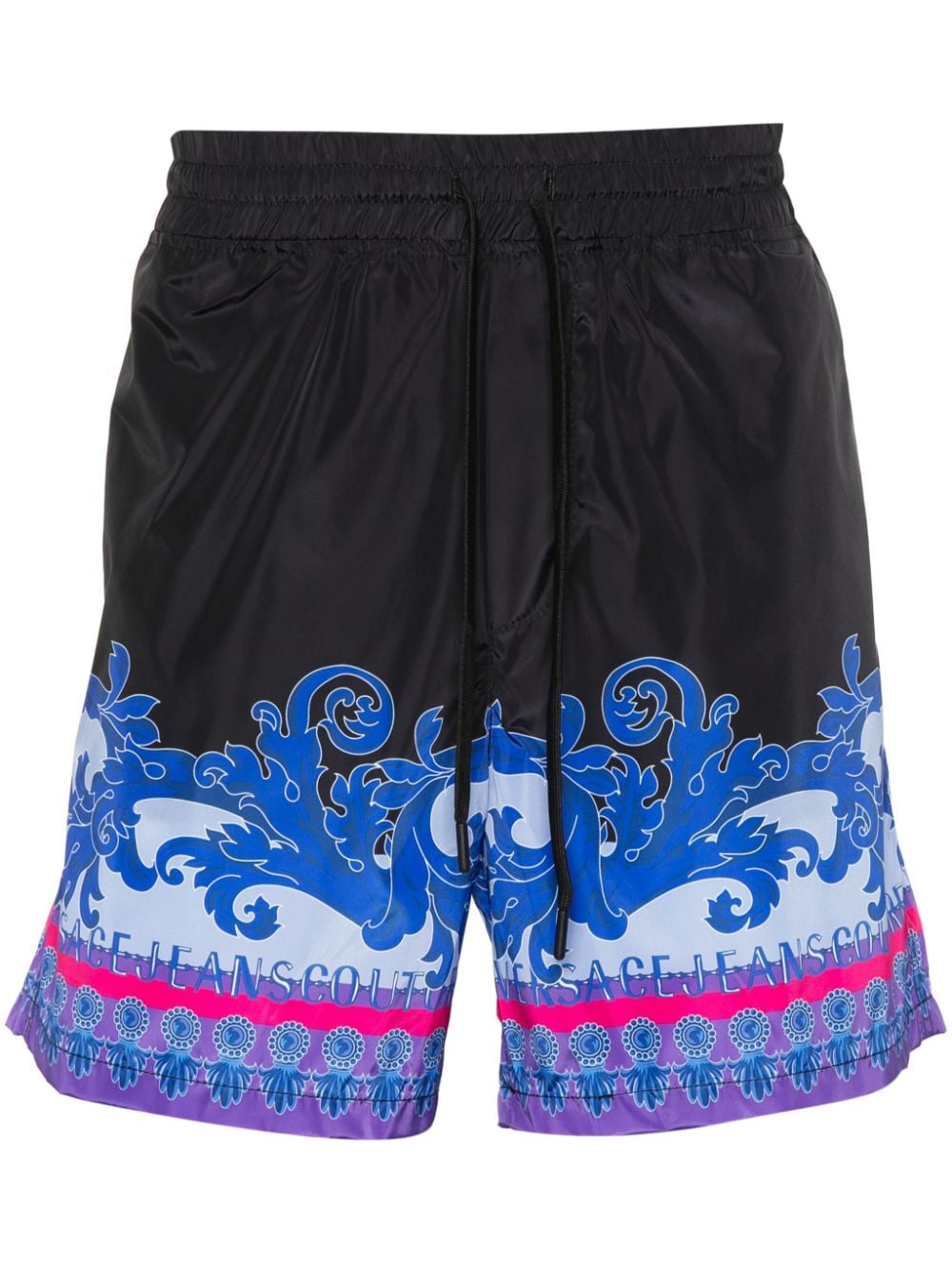 Versace Jeans Couture Animalier Print Track Shorts In Black