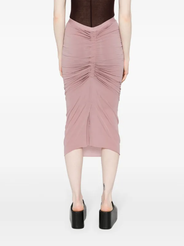 Rick Owens Shrimp Ruched Midi Skirt | Pink | FARFETCH