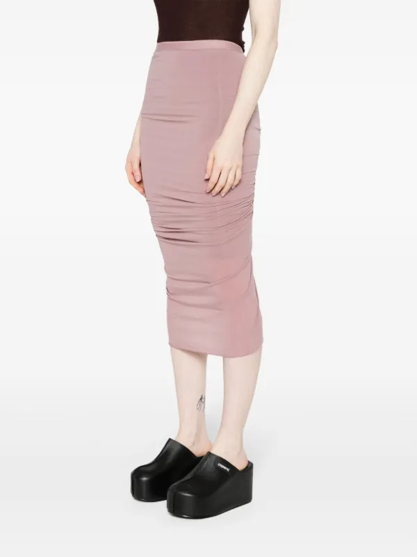 Rick Owens Shrimp Ruched Midi Skirt | Pink | FARFETCH JO Rick Owens Shrimp Ruched Midi Skirt | Pink | FARFETCH JO