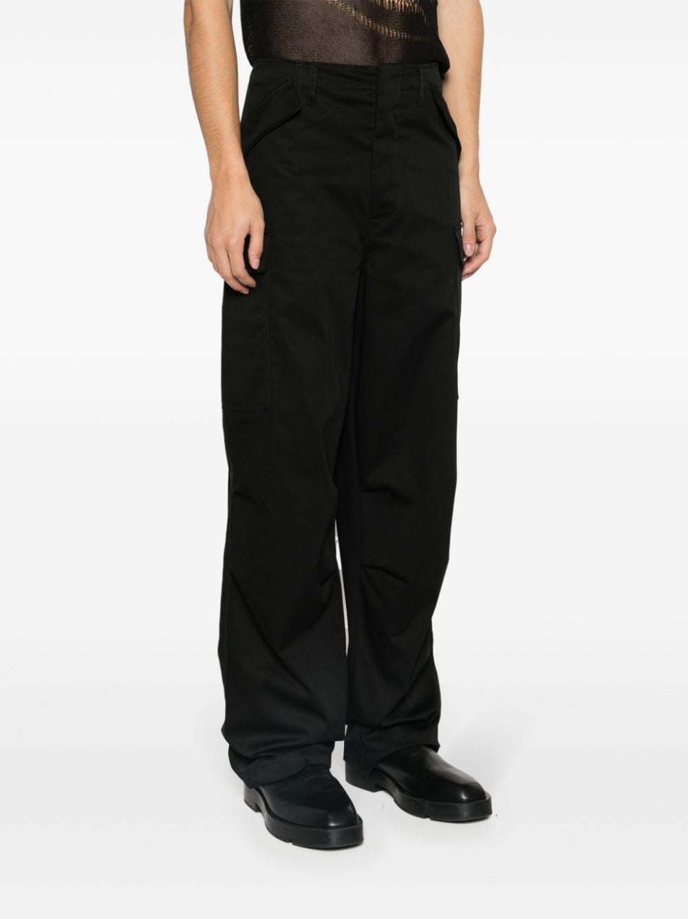 Shop Msgm Cotton Cargo Trousers In Black