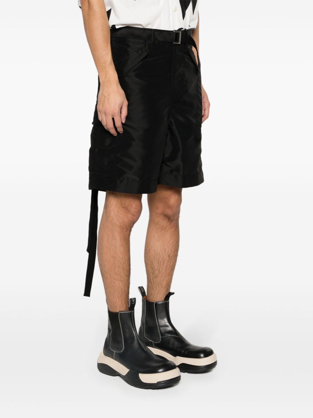 Shop Sacai Belted Cargo Shorts In Black