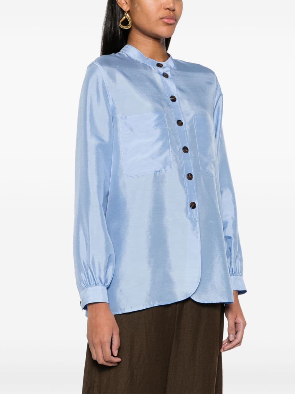 Shop Soeur Satin Silk Shirt In Blue