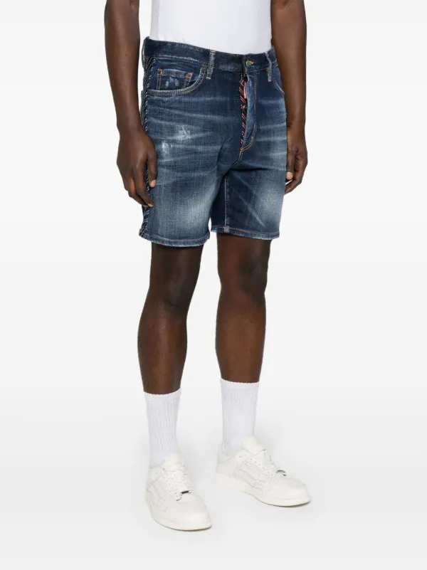 DSQUARED2 Dark Easy Ripped Wash Marine ショートパンツ - Farfetch