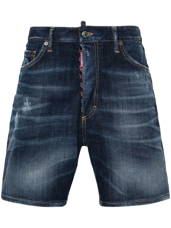 DSQUARED2 Dark Easy Ripped Wash Marine Shorts Blue FARFETCH BN