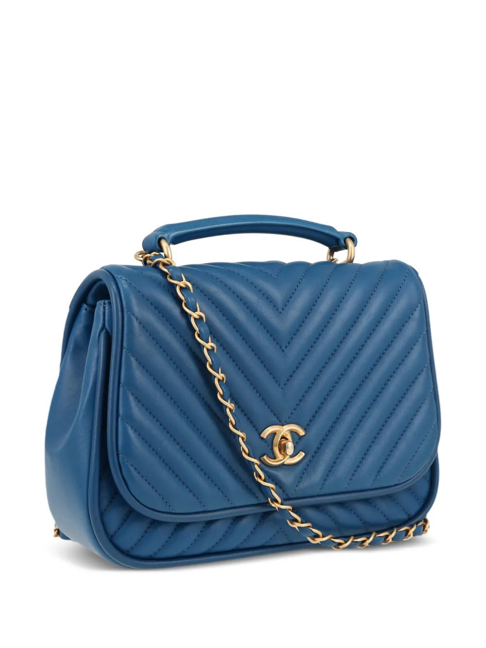 Pre-owned Chanel 2018 Chevron-quilted Shoulder Bag In Blue