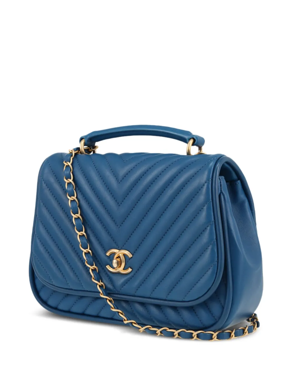 Pre-owned Chanel 2018 Chevron-quilted Shoulder Bag In Blue