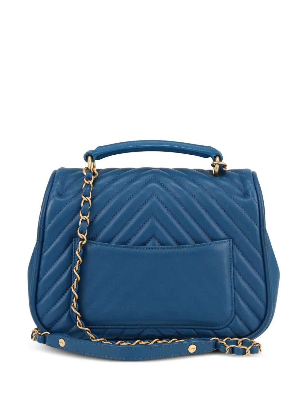 Pre-owned Chanel 2018 Chevron-quilted Shoulder Bag In Blue