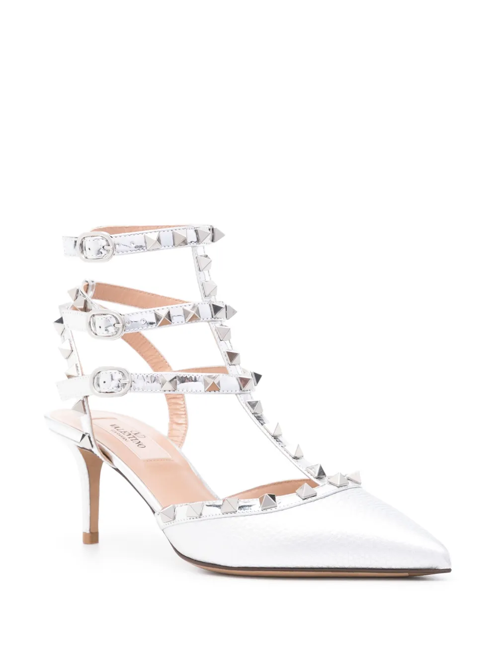 Shop Valentino Rockstud 65mm Leather Pumps In Silver