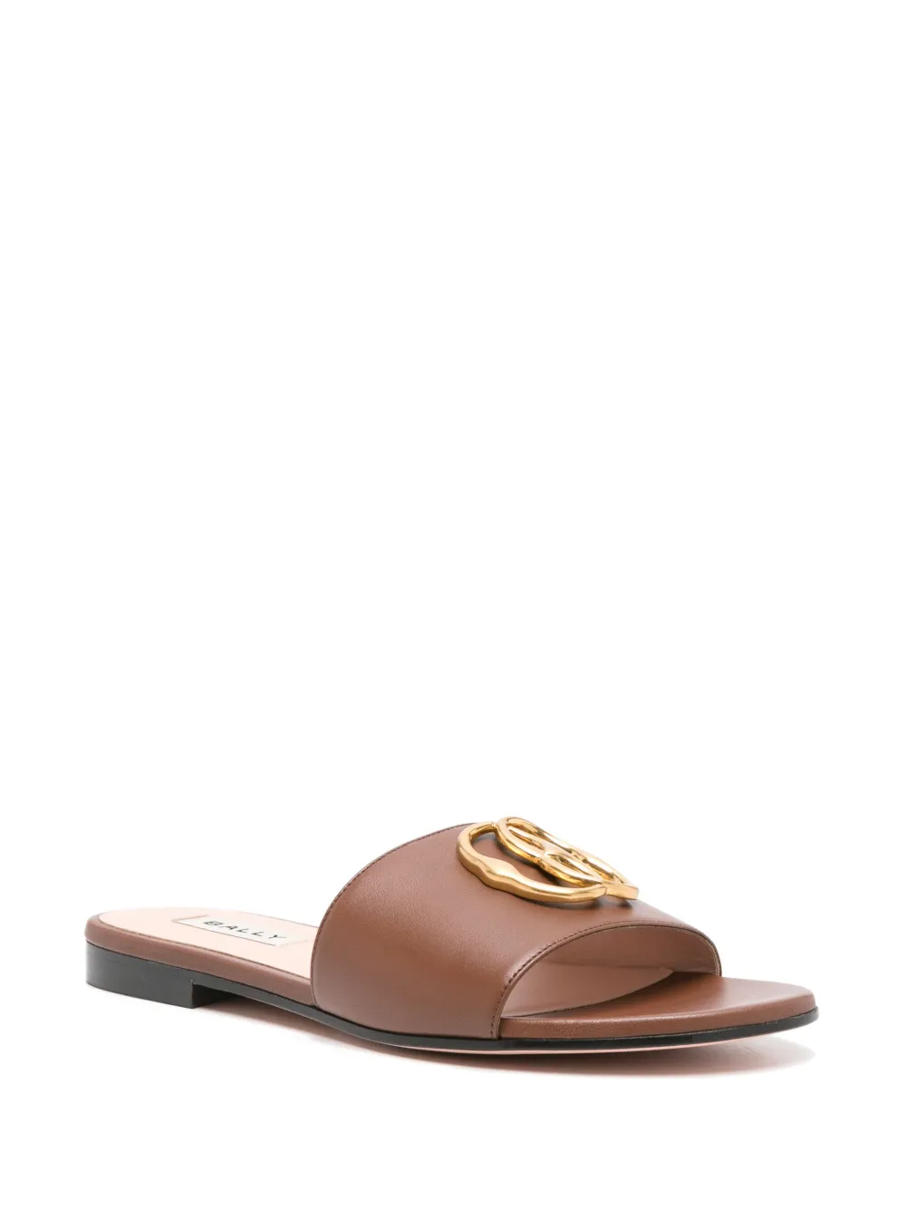 Shop Bally Emblem-plaque Leather Slides In Brown