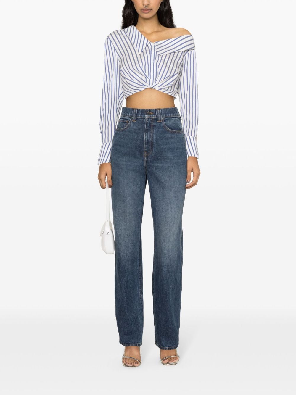 Self-Portrait striped off-shoulder shirt - Wit