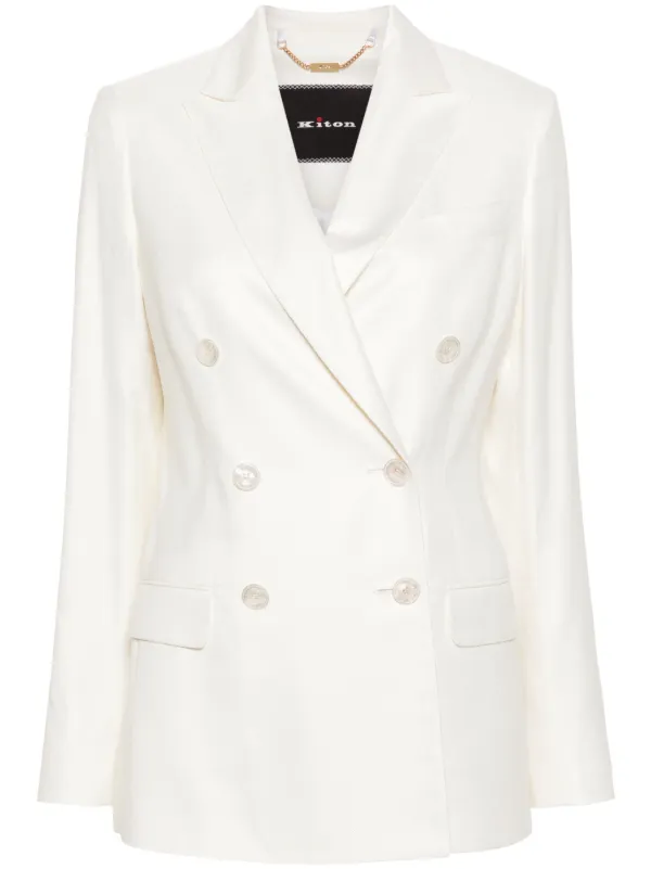 Kiton Double-breasted Canvas Blazer in Neutrals