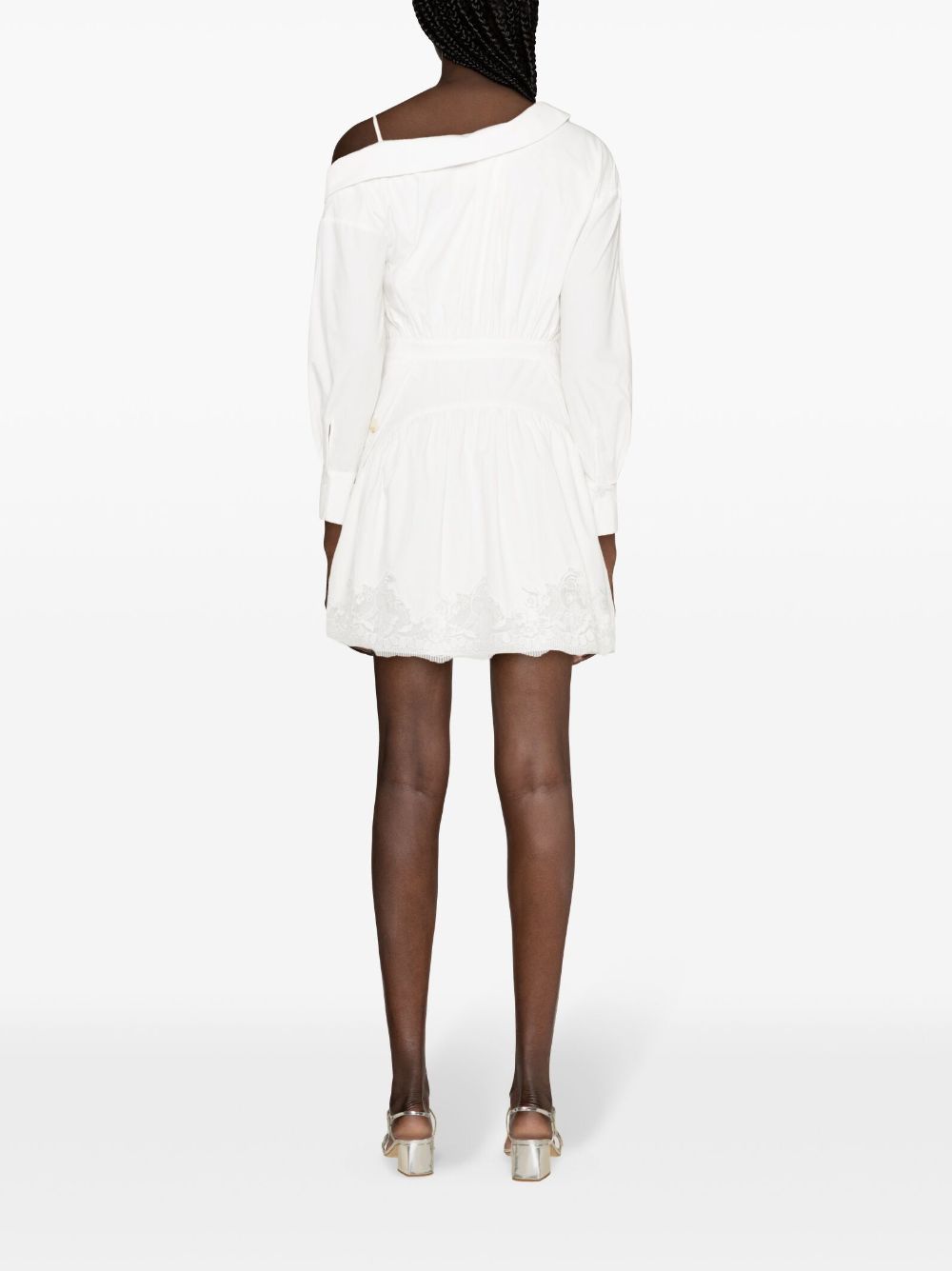 Shop Self-portrait Lace-appliqué Cotton Minidress In White